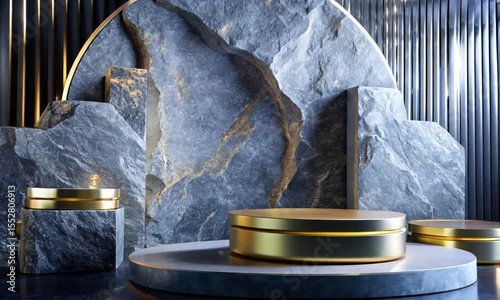Modern Minimalist Product Display with Gray Stone and Gold Accents
