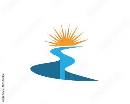 River and sun  Logo Template vector icon illustration