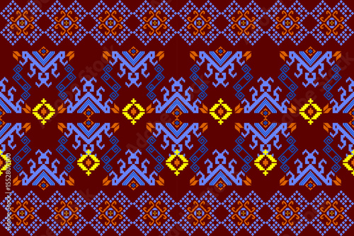 Ikat ethnic geometric abstract embroidery oriental traditional seamless pattern. Native geometry decorative design for fabric, clothing, wallpaper, background, interior, decoration, illustration
