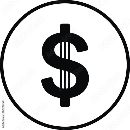 Dollar Sign Icon in Circle, Representing Money, Finance, Currency, Wealth, Investment, Economy, Payment, Price, Income, Savings, Business, Commerce, Banking, Prosperity, Earning.