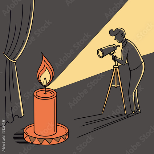 a professional photographer taking a picture of a large candle flame, dramatic lighting, high contrast, studio setting, cinematic composition, 4k, high resolution
