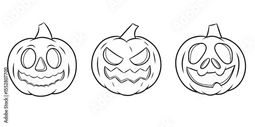 Halloween pumpkin vector outline set illustration - coloring page