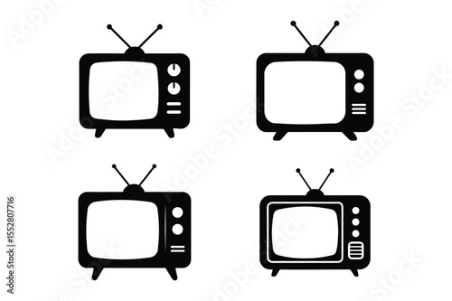 Tv silhouette vector bundle  illustration, Set of black Tv silhouette vector 