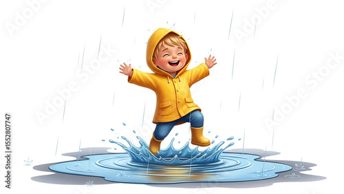 Joyful Kid Playing in Rain and Enjoying a Fun Rainy Day Outdoors