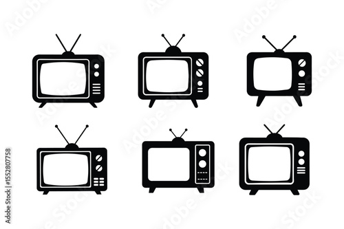 Tv silhouette vector bundle  illustration, Set of black Tv silhouette vector 