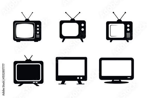 Tv silhouette vector bundle  illustration, Set of black Tv silhouette vector 