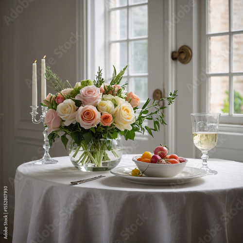 vegetables including cucumber tomato paprika with drink on marble tabletop next to flower vase in minimalist dining room with clean bright light decor Vegetables Stock Photo Background Wallpaper