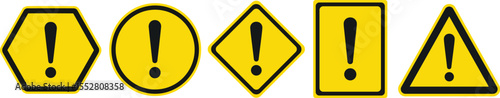 Collection of Yellow Warning Signs with Exclamation Marks in Various Shapes, Alert, Caution, Danger, Important Information, Hazard, Attention, Notification, Risk, Safety, Emergency, Security, Problem.