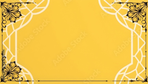 an ornate yellow backdrop with intricate, floral patterned borders that surround a rectangular space in the center