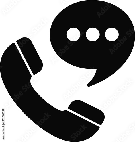Telephone Handset with Speech Bubble and Ellipses, Representing Communication, Call, Support, Conversation, Contact Us, Messaging, Customer Service, Chat, Connect, Dialogue, Talk, Information.