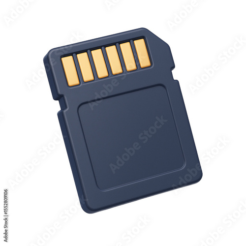 Floating 3D render of a modern SD card for digital storage and data transfer concepts