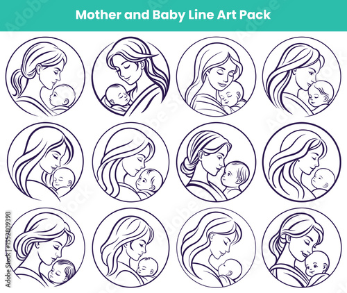 Elegant Mother and Baby Line Art Collection Beautiful Graphics for Design Projects