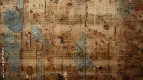 Abstract Video of Weathered Grid Pattern with Blue and Brown Stains and Cracks