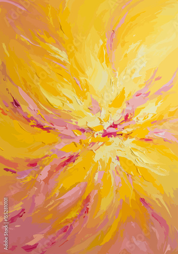 abstract impressionist painting expressing intense joy, radiant yellow and pink palette, energetic brushstrokes, emotional explosion on canvas