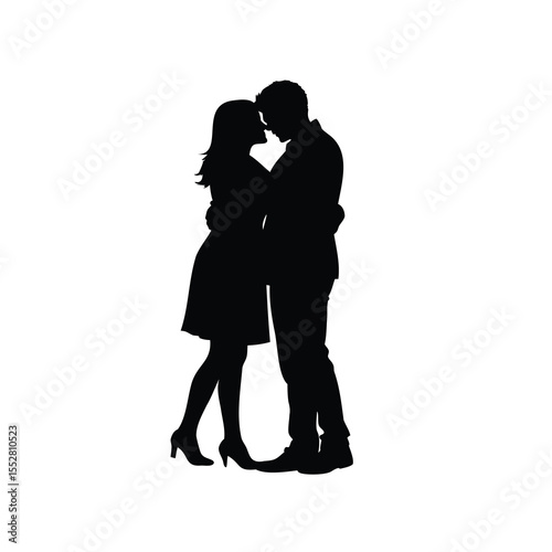 Romantic Silhouette of a Couple Embracing Tenderly in Elegant Attire