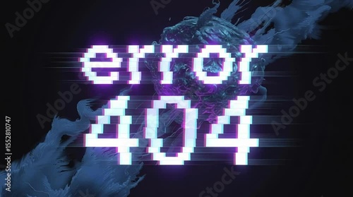 Error 404 message with pixelated style and glitch effect. Concept of page not found.