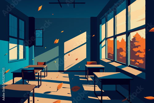 Contemporary design of an empty cafe interior with modern furniture, tables, and chairs, seen through a large window, ready for morning business meetings or a luxurious dining experience indoors
