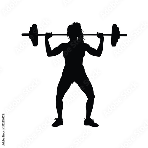 Silhouette of woman powerlifting with barbell, showcasing fitness and strength