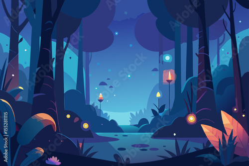Enchanted Forest at Twilight: Immerse yourself in a mesmerizing illustration of an enchanted forest bathed in the soft glow of twilight, a haven of tranquility.