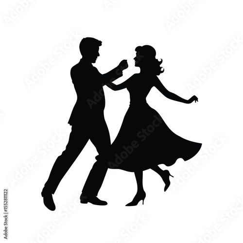 Silhouette illustration of a couple dancing in a vintage fashion style