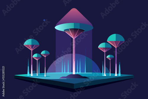 Glowing Alien Forest Futuristic Mushroom Landscape Illustration