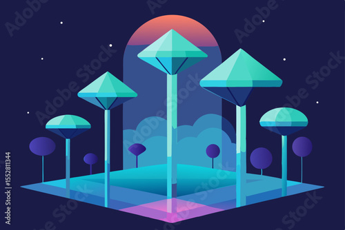 Ethereal Glow Futuristic Crystal Forest Illustration