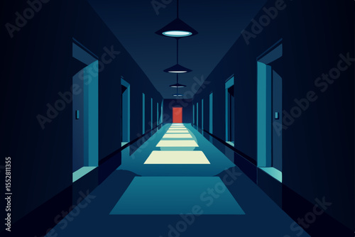 Mysterious Dark Hotel Corridor A Nighttime Perspective