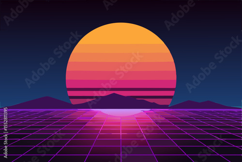 Retro Synthwave Sunset 80s Inspired Digital Art