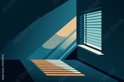 Sunlit Attic Room A Minimalist Illustration of Light and Shadow