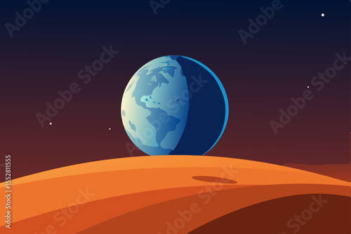 Earthrise from a Martian Dune A Stunning Space Illustration