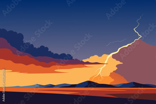 Majestic sunset paints the mountain landscape, as orange light pierces through clouds, casting a beautiful glow over the valley