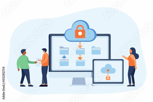 People collaborating on secure cloud data storage and file management system