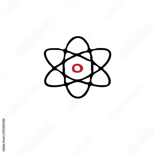 A simple atom illustration with black rings and a red center on white background