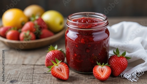 Wallpaper Mural Freshly Made Strawberry Jam in a Glass Jar With Whole Strawberries on Rustic Wooden Table Torontodigital.ca