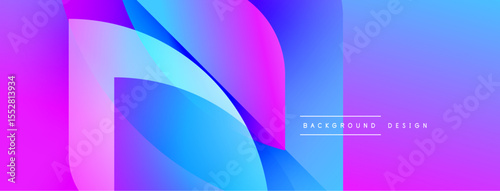 Abstract gradient shapes overlap, creating vibrant pinks, blues. Modern design element for backgrounds, presentations. Smooth transitions visible.