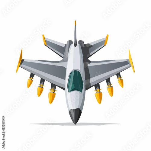 Top-down view of a cartoon fighter jet with missiles, featuring a gray and white color scheme.