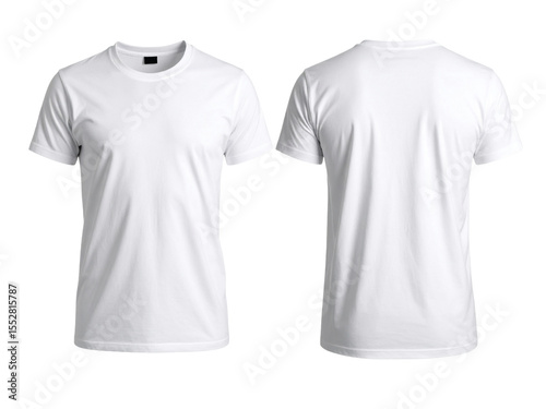 Plain white tshirt front and back for mockup designs. Suitable for creating custom apparel concepts for branding and promotional purposes.