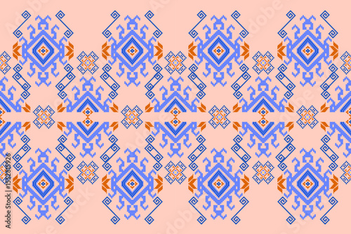 Ikat ethnic geometric abstract embroidery oriental traditional seamless pattern. Native geometry decorative design for fabric, clothing, wallpaper, background, interior, decoration, illustration