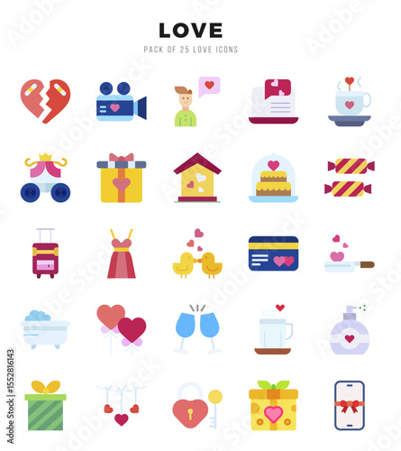 Set of Love Icons. Simple Flat art style icons pack.
