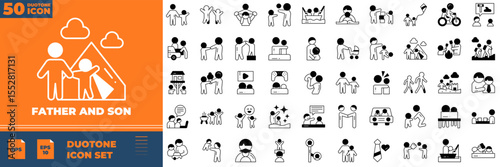 Father And Son Duotone Editable Icons set. Vector illustration in modern thin duotone style of father and son icons: dad, son, father day, etc