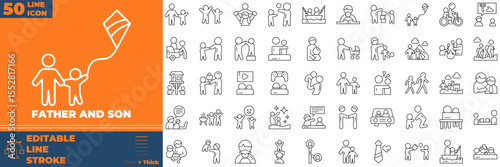 Father And Son Line Editable Icons set. Vector illustration in modern thin line style of father and son icons: dad, son, father day, etc