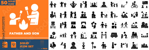 Father And Son Solid Editable Icons set. Vector illustration in modern thin solid style of father and son icons: dad, son, father day, etc