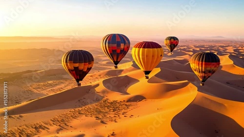 Desert sunrise hot air balloon flight over dunes (1)