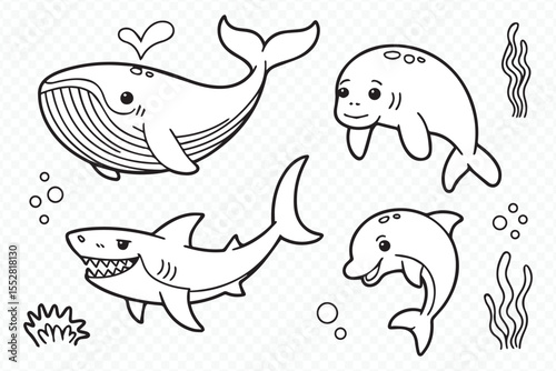 versatile marine life vector design with whale, shark, dolphin and generic sea animal