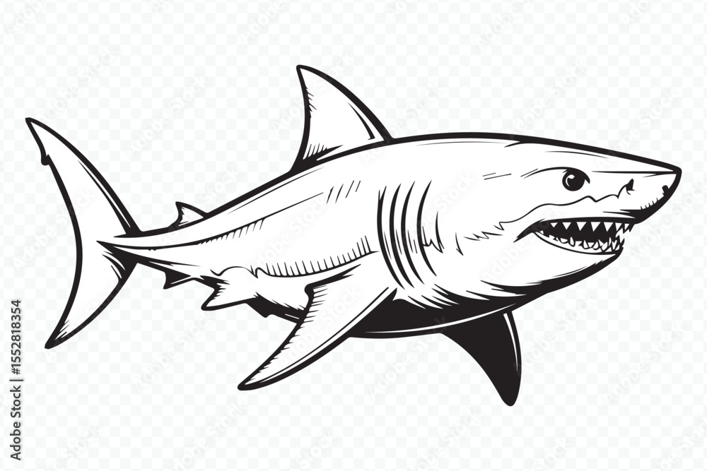 Obraz premium realistic shark vector illustration with dynamic silhouette and sharp teeth, ideal for design and branding use