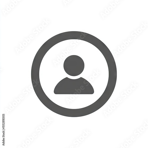A simple grayscale icon depicting a person's head and shoulders within a thick circular frame against a white background