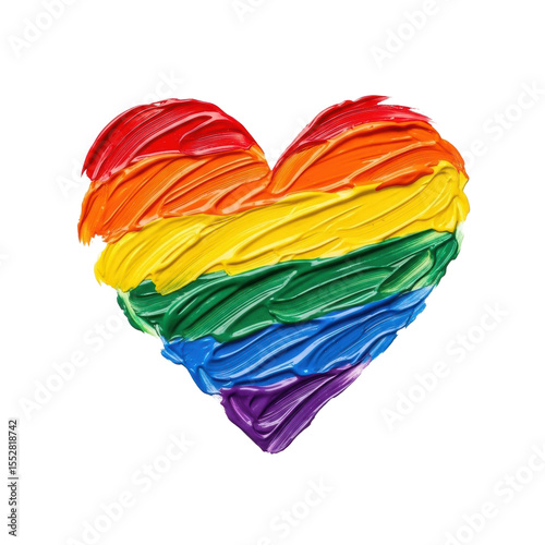 A vibrant heart painted with rainbow colors and visible brush strokes, representing love, diversity, and pride. Ideal for themes of support, equality, and celebration.