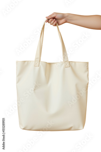 Hand holding large cream tote bag