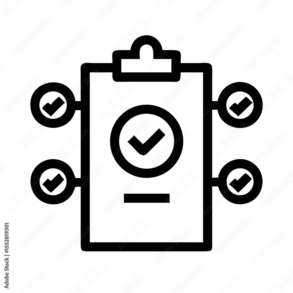 A clipboard with check marks indicating completion isolated on white background