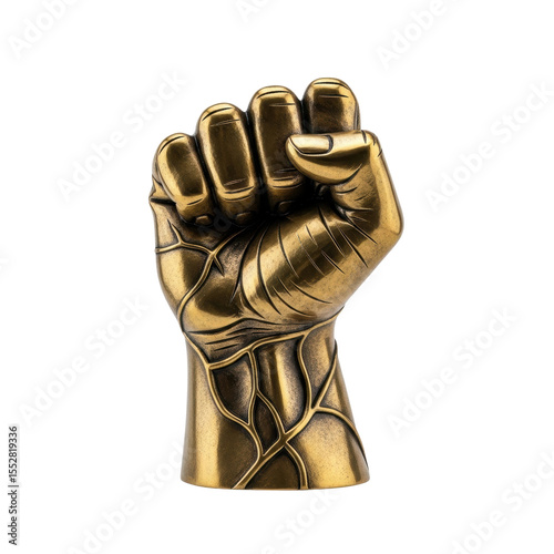 A striking golden fist statue with intricate details, symbolizing power, unity, and resistance. Ideal for concepts of activism, achievement, and solidarity.
